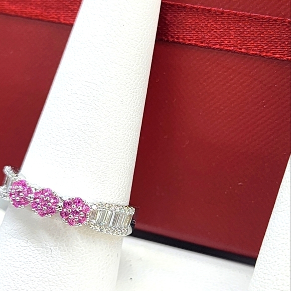 Pink Blossom Beauty – Tri-Florets Sterling Silver 925 Ring - Picture 3 of 9